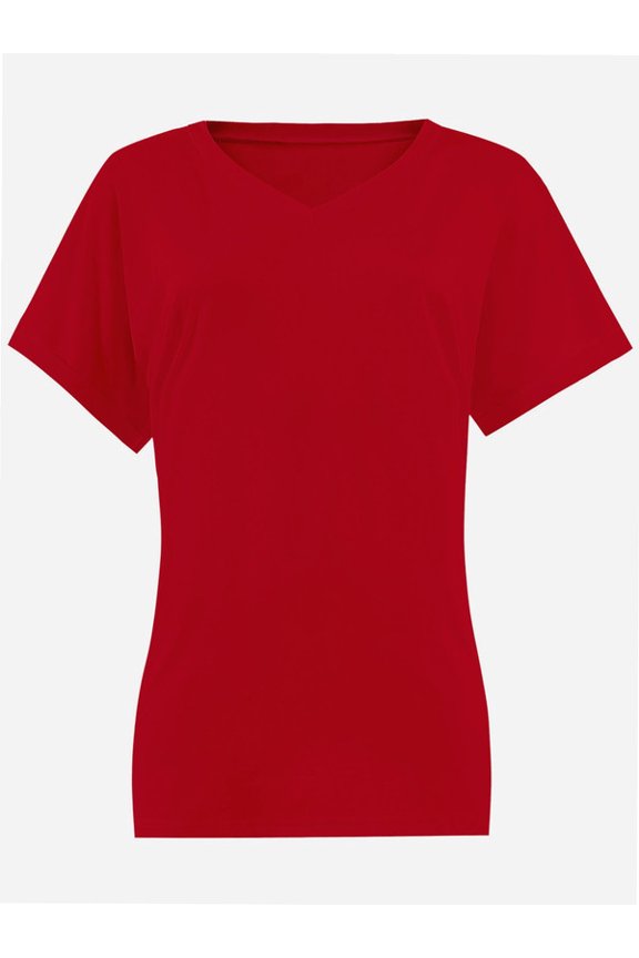 Women's V Neck T Shirts Casual Rolled Short Sleeve Side Split Summer Tops Loose Fit