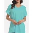 thumbnail image 1 of Women's V Neck T Shirts Casual Rolled Short Sleeve Side Split Summer Tops Loose Fit, 1 of 6