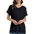thumbnail image 1 of Women's V Neck T Shirts Casual Rolled Short Sleeve Side Split Summer Tops Loose Fit, 1 of 6