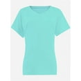 thumbnail image 1 of Women's V Neck T Shirts Casual Rolled Short Sleeve Side Split Summer Tops Loose Fit, 1 of 5