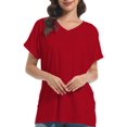 thumbnail image 1 of Women's V Neck T Shirts Casual Rolled Short Sleeve Side Split Summer Tops Loose Fit, 1 of 6