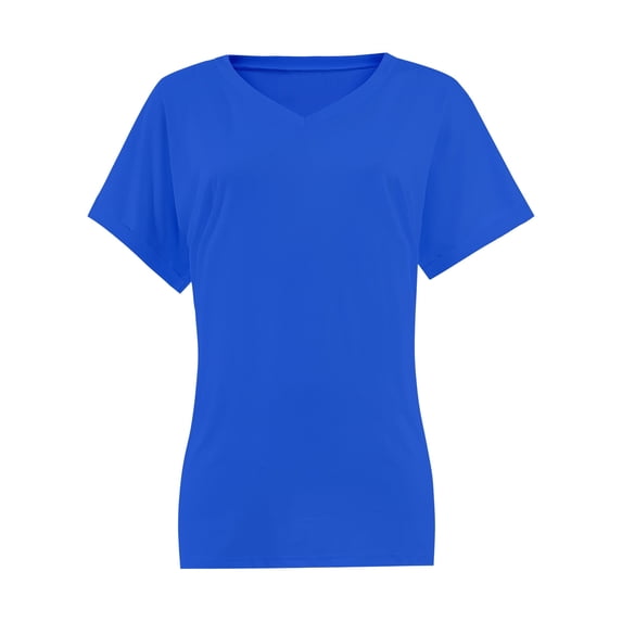 Women's V Neck T Shirts Casual Rolled Short Sleeve Side Split Summer Tops Loose Fit