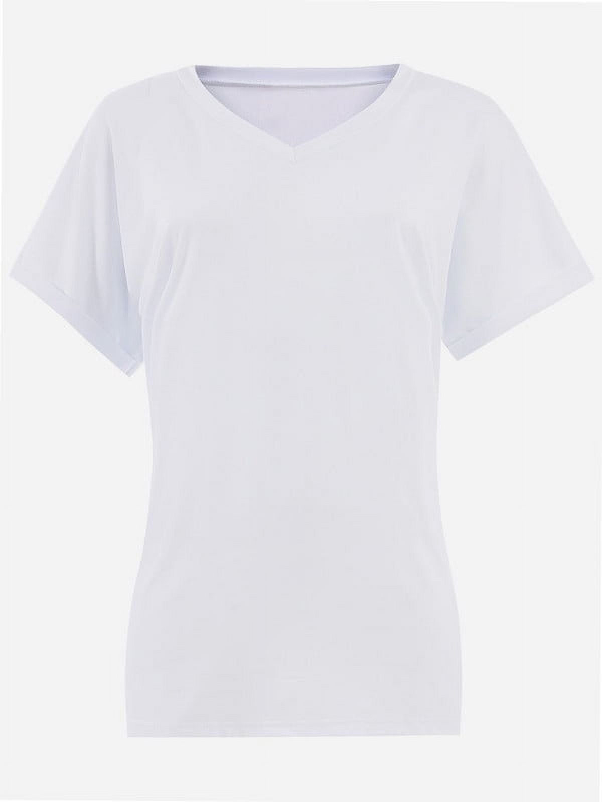 Women's V Neck T Shirts Casual Rolled Short Sleeve Side Split Summer ...
