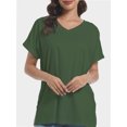 thumbnail image 1 of Women's V Neck T Shirts Casual Rolled Short Sleeve Side Split Summer Tops Loose Fit, 1 of 6