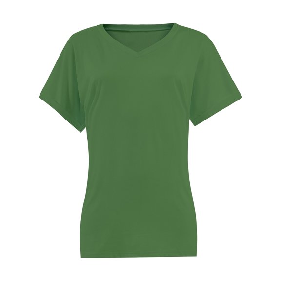 Women's V Neck T Shirts Casual Rolled Short Sleeve Side Split Summer Tops Loose Fit