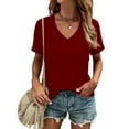 thumbnail image 1 of Women's V Neck T Shirts Casual Short Sleeve Summer Basic Tops Tees, 1 of 5