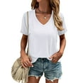 thumbnail image 1 of Women's V Neck T Shirts Casual Short Sleeve Summer Basic Tops Tees, 1 of 5
