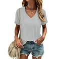 thumbnail image 1 of Women's V Neck T Shirts Casual Short Sleeve Summer Basic Tops Tees, 1 of 5