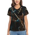 thumbnail image 1 of Women's V Neck T Shirts Casual Short Sleeve Tops Blouse, Grim Reaper With Scyth Skull, 1 of 6