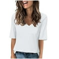 thumbnail image 1 of Women's V Neck T Shirts Half Sleeve Tops Basic Summer Tees Casual Outfits Fall Solid Color Clothing, 1 of 6