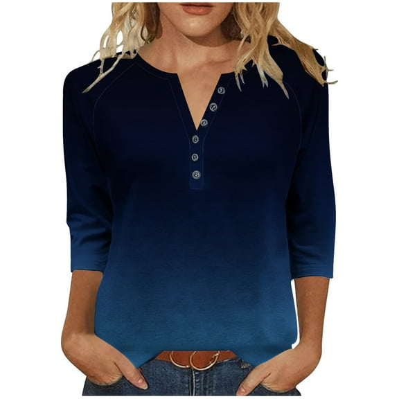 Women's V Neck T Shirts Women's V Neck T Shirts Gradient 3/4 Sleeve Tops for Women Casual Loose Basic Tees