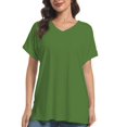 thumbnail image 1 of Women's V Neck T-shirt with Rolled Sleeves, Summer Loose Fit Tops with Side Split, 1 of 5