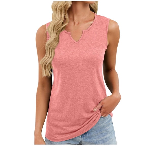 Women's V Neck Tank Top Casual Sleeveless Tops Comfort Tunic Shirt Tee Summer Loose Fit Everyday Going Out Blouse Pink XXL
