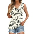 thumbnail image 1 of Women's V Neck Tank Tops Summer Casual Floral Printed Sleeveless T Shirts Trendy Loose Fit Work Basic Blouses (L, Beige), 1 of 5