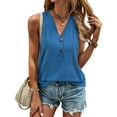 thumbnail image 1 of Women's V Neck Tank Tops Summer Sleeveless Button Casual Henley Shirts Blue M, 1 of 3