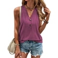 thumbnail image 1 of Women's V Neck Tank Tops Summer Sleeveless Button Casual Henley Shirts Purple M, 1 of 3