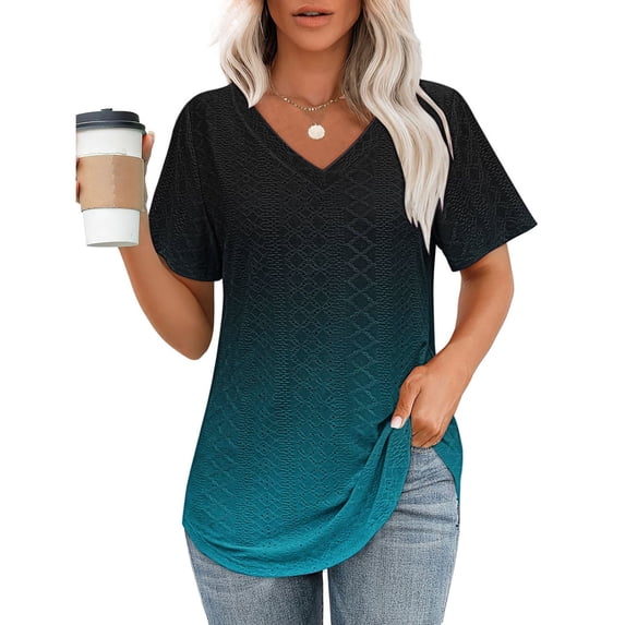 Women's V-Neck Tee, Printed Summer Tops Short Sleeve, Casual Blouse with Soft Stretch Fabric, Comfortable Pullover for Daily Wear