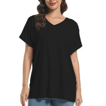 Women's V-Neck Tee Summer Tshirts Casual Short Sleeve Tops Loose Blouse Fit Tunic Soft