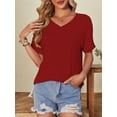 thumbnail image 1 of Women's V-Neck Tee Summer Tshirts Casual Short Sleeve Tops Loose Blouse Fit Tunic Soft, 1 of 5