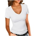thumbnail image 1 of Women's V Neck Tees Slim Fit Short Sleeve Tops Summer 2025 Trendy Basic Tshirts Y2k Stretchy Tee, 1 of 5