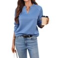 thumbnail image 1 of Women's V-Neck Textured Light Weight Long Sleeve Sweatshirt Casual Outfits Spring Fall Clothes Blue XL, 1 of 10