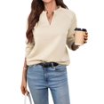 thumbnail image 1 of Women's V-Neck Textured Light Weight Long Sleeve Sweatshirt Casual Outfits Spring Fall Clothes Color S, 1 of 10