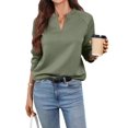 thumbnail image 1 of Women's V-Neck Textured Light Weight Long Sleeve Sweatshirt Casual Outfits Spring Fall Clothes Green L, 1 of 10