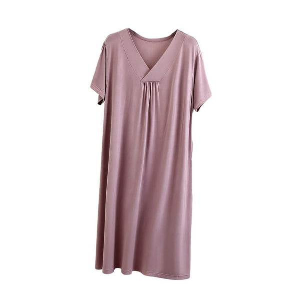 Women's V Neck Thin Nightgowns Lightweight Loose Sleepshirts Comfortable Soft Loungewears Short Sleeve Pajamas