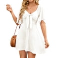 thumbnail image 1 of Women's V-Neck Tie Front Flutter Sleeve Mini Dress - Casual Short Sleeve Smocked Back A-Line Dress for Summer, 1 of 5