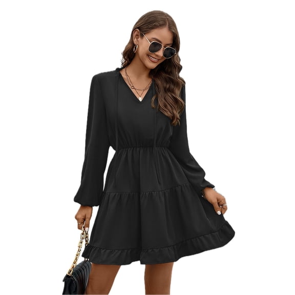 Women's V Neck Tie Neck Long Sleeve Dress 95% Polyester 5% Elastane Elegant Everyday Classic Fit Casual Office Ready
