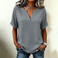 thumbnail image 1 of Women's V-Neck Top Baeitkot Women's Solid Color Casual V-Neck Short Sleeve Top Gray M, 1 of 7