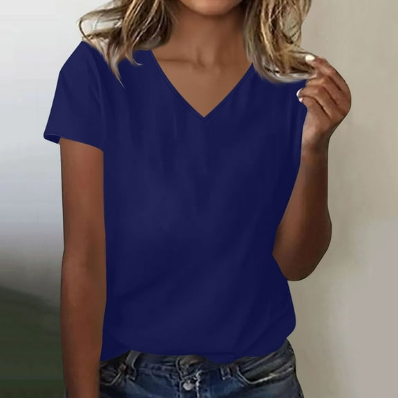 Women's V-Neck Top, Casual Short Sleeve Blouse for Summer, Soft Stretch Fabric, Regular Fit Shirt