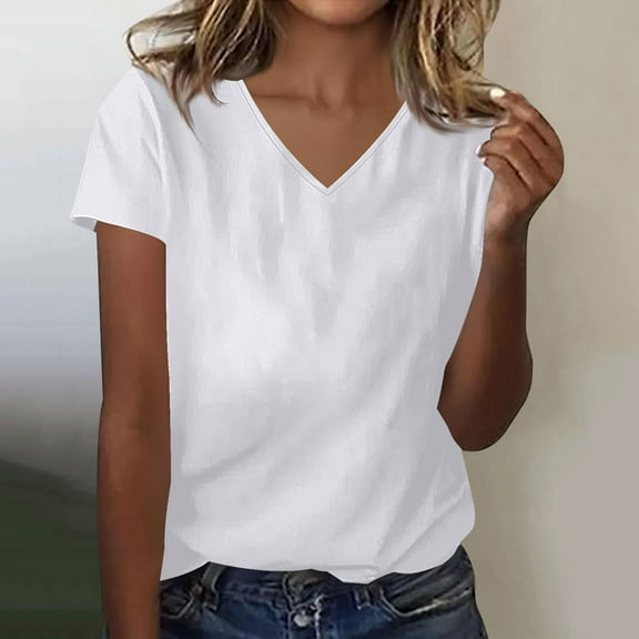 Women's V-Neck Top, Casual Short Sleeve Blouse for Summer, Soft Stretch Fabric, Regular Fit Shirt