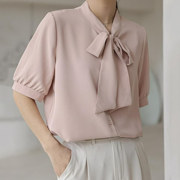 Women's V-Neck Top, Casual Short Sleeve Shirt, Loose Fit Summer Tops, Soft Polyester Comfort