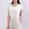thumbnail image 1 of Women's V-Neck Tops Casual Solid Color Short Sleeve T-shirt Home Blouses, 1 of 6
