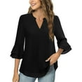 thumbnail image 1 of Women's V Neck Tops Dressy Casual Tiered Bell 3/4 Sleeve Blouses Double Layered Chiffon Work Tunic Summer Shirts, 1 of 5