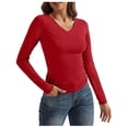 thumbnail image 1 of Women's V-Neck Tops Long Sleeve Slim Fit Shirts Solid Color Fall Basic Sexy Blouses Trendy 2025, 1 of 6