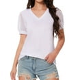 thumbnail image 1 of Women's V Neck Tops Puff Sleeve with Swiss Dot T-Shirts Summer Casual Loose Tshirts, 1 of 7