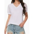 thumbnail image 1 of Women's V Neck Tops Puff Sleeve with Swiss Dot T-Shirts Summer Casual Loose Tshirts, 1 of 7