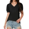 thumbnail image 1 of Women's V Neck Tops Puff Sleeve with Swiss Dot T-Shirts Summer Casual Loose Tshirts, 1 of 7