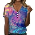 thumbnail image 1 of Women's V Neck Tops Summer Eyelet Short Sleeve Casual Loose Fit Tunic Shirts Fashion Floral Print Blouses (3XL, Purple), 1 of 6
