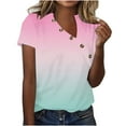 thumbnail image 1 of Women's V Neck Tops Trendy Gradient Print Summer Short Sleeve Button Casual Loose Fit Tunic Shirts Blouses (M, Mint Green), 1 of 5