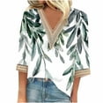 thumbnail image 1 of Women's V Neck Tunic Shirt Lace Trim Printed Tops 3/4 Sleeves Summer T Shirts Loose Fitting Tee Shirts V Neck Tops for Women, 1 of 4