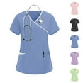 thumbnail image 1 of Women's V-Neck Tunic Top Uniform Shirt for Nurses Clinic Carer Loose Fit Solid Color Professional Medical Workwear Essential Outfit | Aestivo,Light Blue XL, 1 of 7