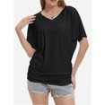 thumbnail image 1 of Women's V-Neck Tunic Top - Short Sleeve Ruched Blouse with Side Shirring, Casual T-Shirt Style Shirt, 1 of 4