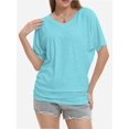 thumbnail image 1 of Women's V-Neck Tunic Top - Short Sleeve Ruched Blouse with Side Shirring, Casual T-Shirt Style Shirt, 1 of 4