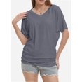 thumbnail image 1 of Women's V-Neck Tunic Top - Short Sleeve Ruched Blouse with Side Shirring, Casual T-Shirt Style Shirt, 1 of 4