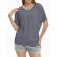 thumbnail image 1 of Women's V Neck Tunic Tops Short Sleeve T Shirts with Side Shirring Ruched Blouse Shirts, 1 of 4