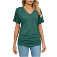 thumbnail image 1 of Women's V Neck Tunic Tops Short Sleeve T shirts with Side Shirring Ruched Blouse shirts, 1 of 5