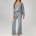 thumbnail image 1 of Women's V-Neck Two Piece Set, Oversized Pullover and Flared Pants, Loose Fit Lounge Set, Brushed Fleece Loungewear Outfit, Jogger Set Grey M, 1 of 4